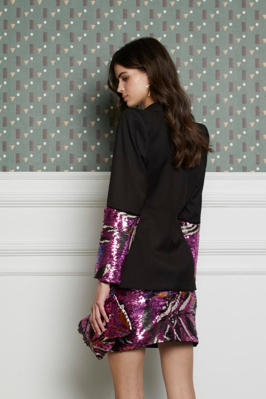 Short sequined draped skirt