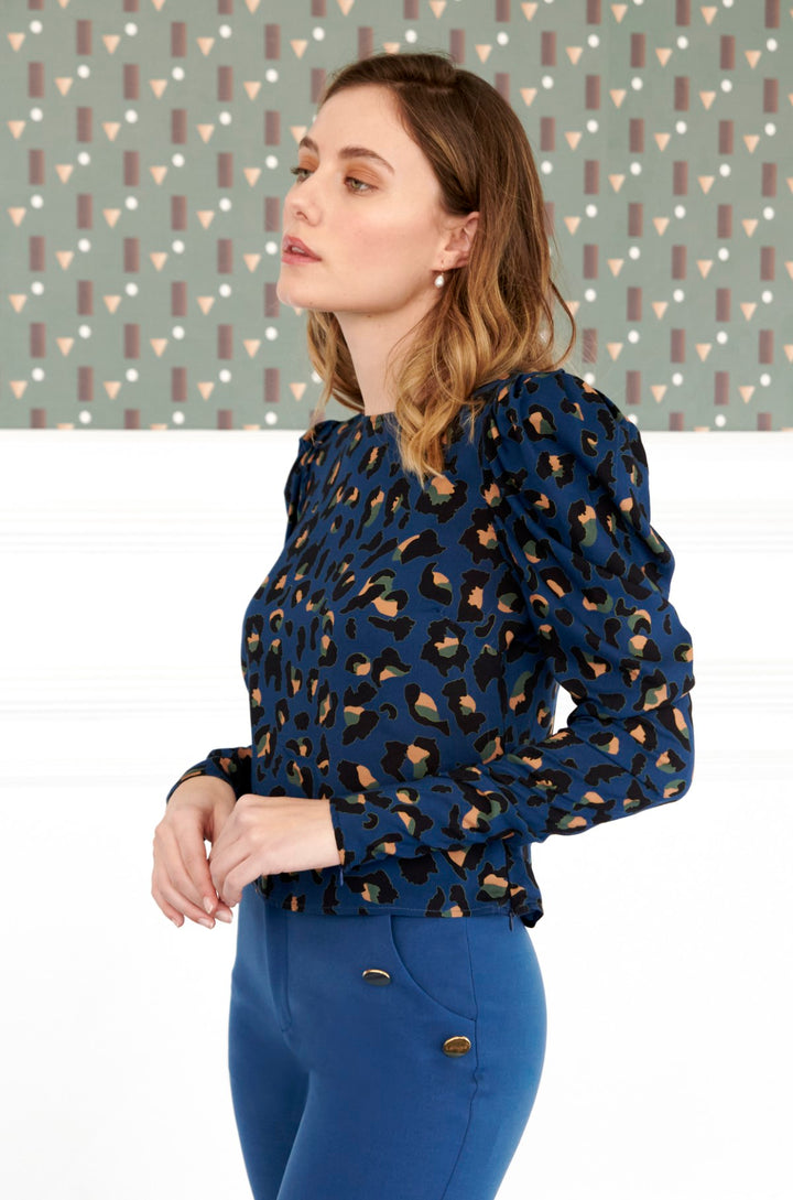 Marina Print puff sleeve blouse