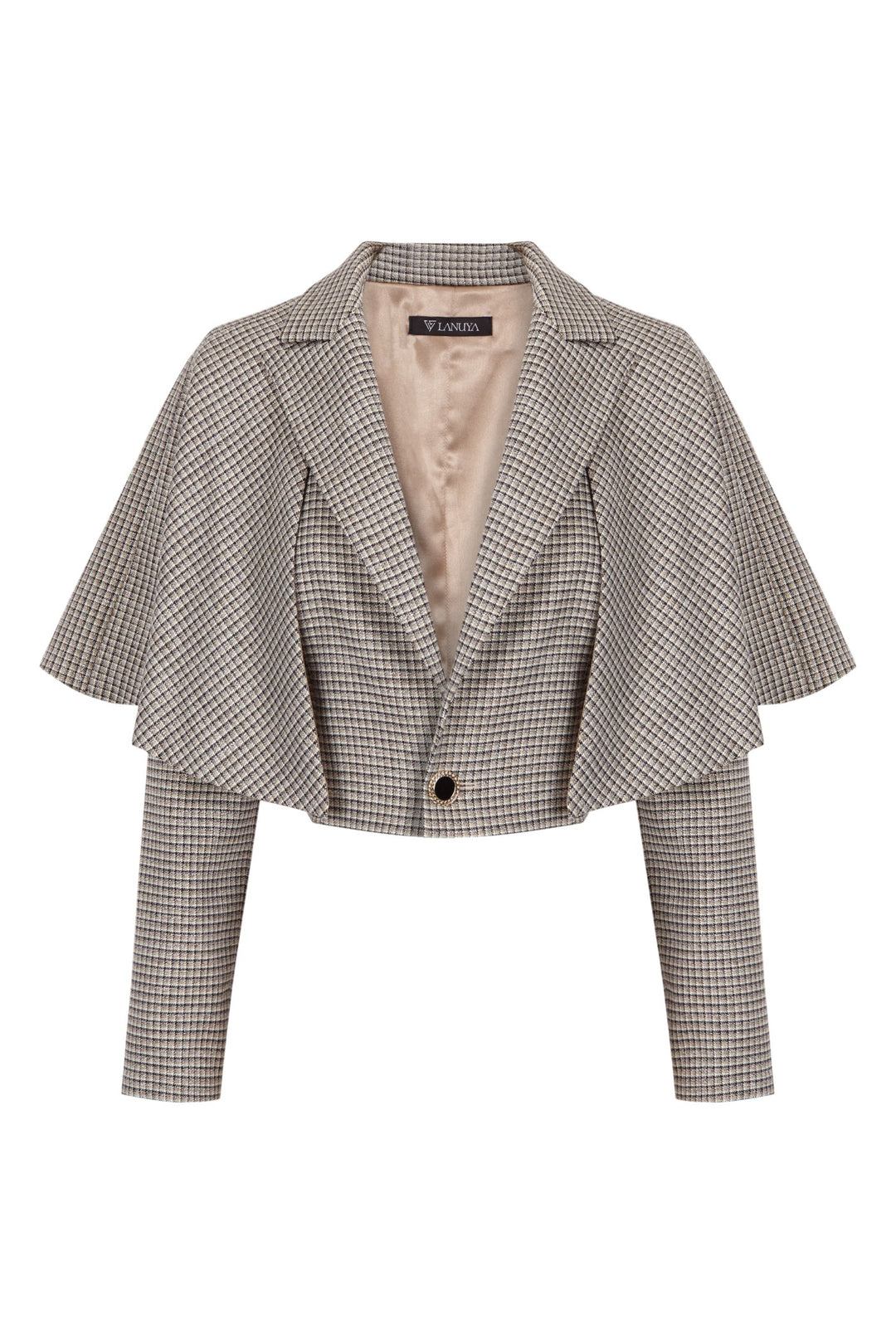 Domus beige houndstooth short cape jacket