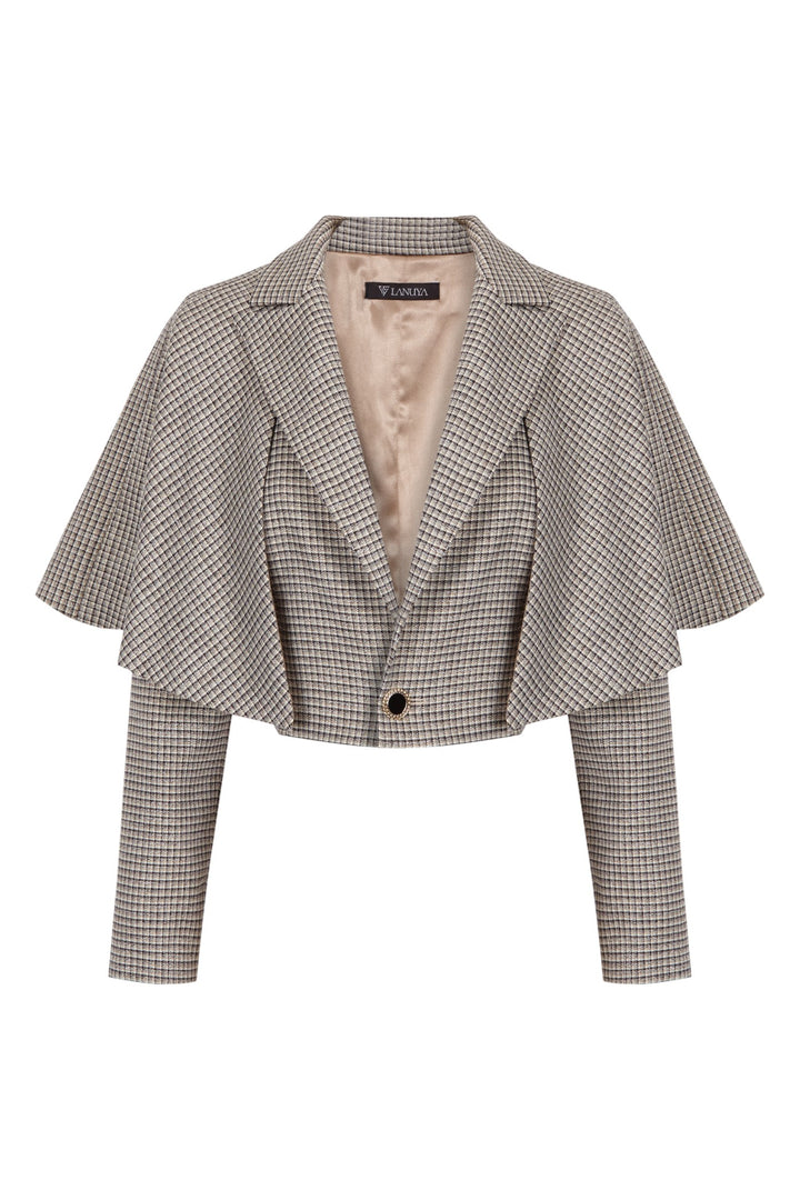 Domus beige houndstooth short cape jacket