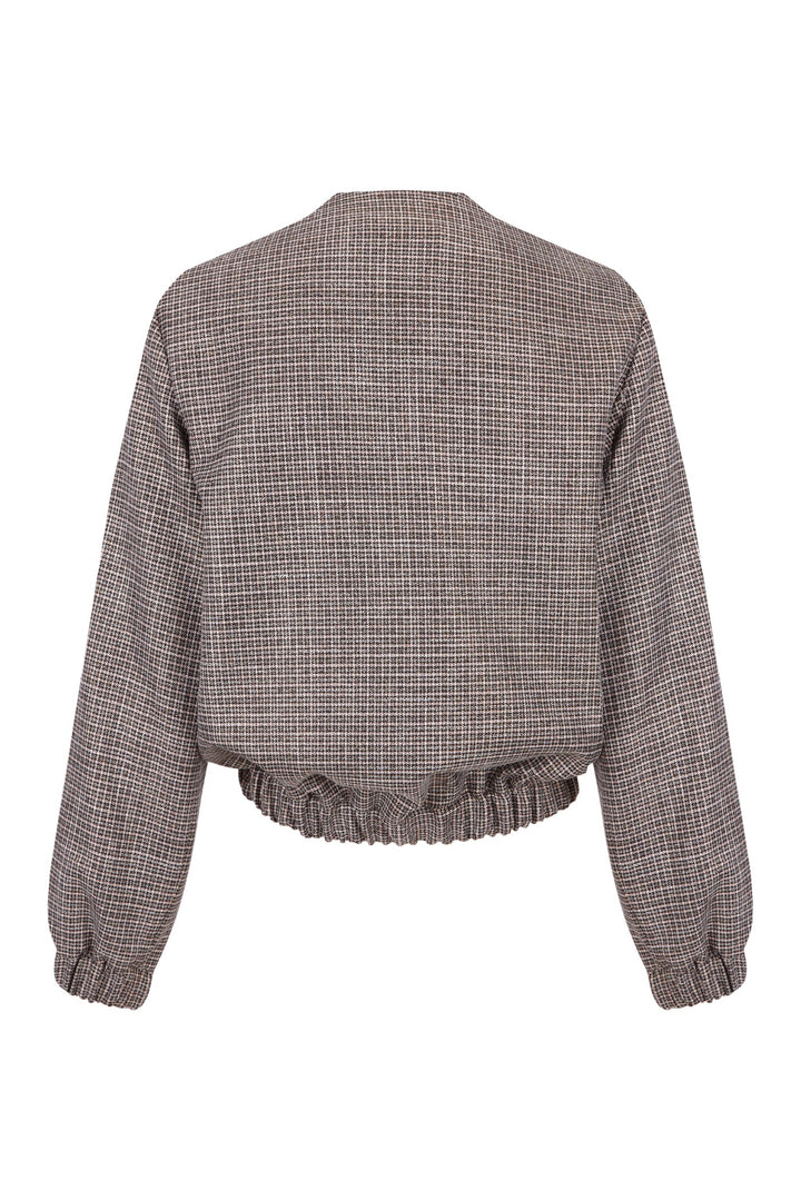 Chaqueta Mica con estampado pata de gallo en tonos negro, dorado y rosa