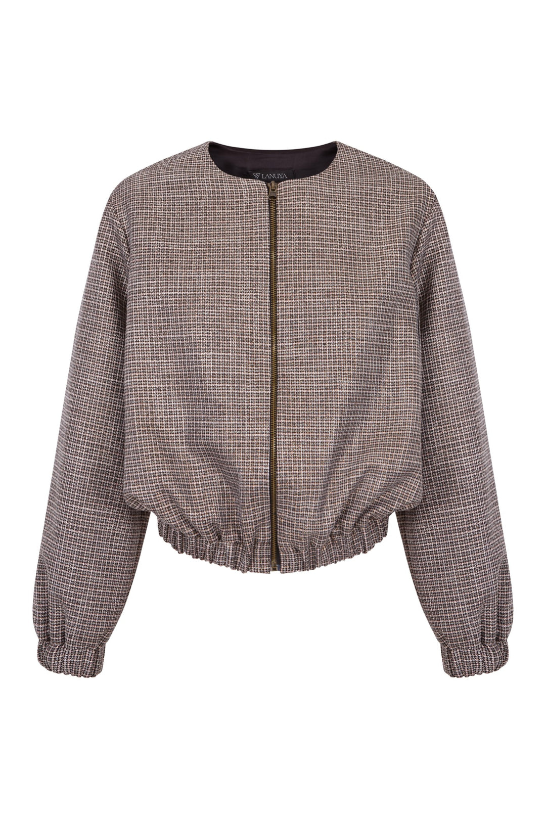 Chaqueta Mica con estampado pata de gallo en tonos negro, dorado y rosa