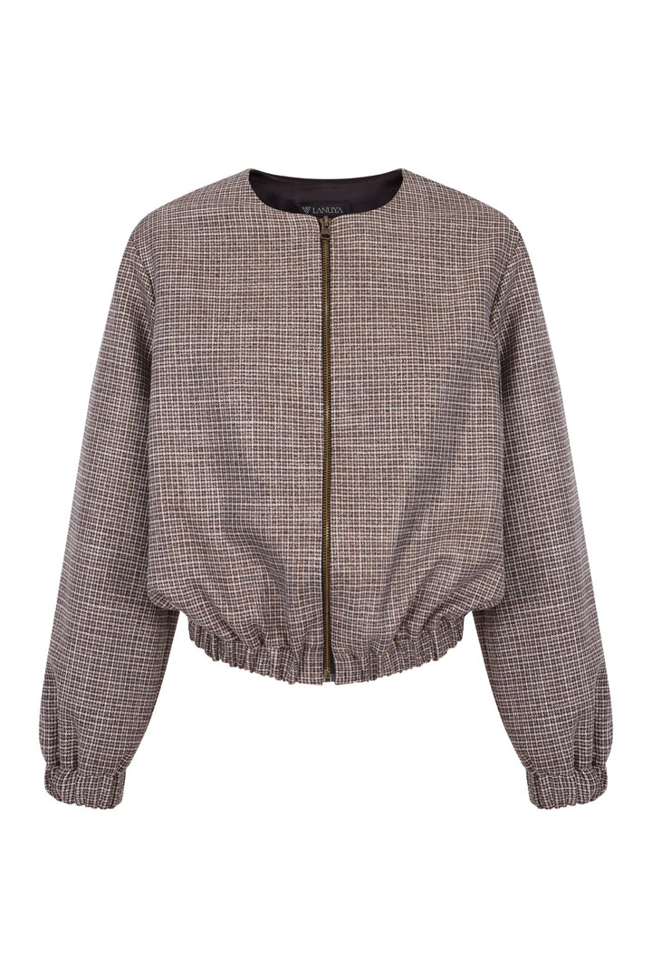 Chaqueta Mica con estampado pata de gallo en tonos negro, dorado y rosa