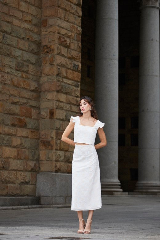 Jurinea High Waist White Midi Skirt