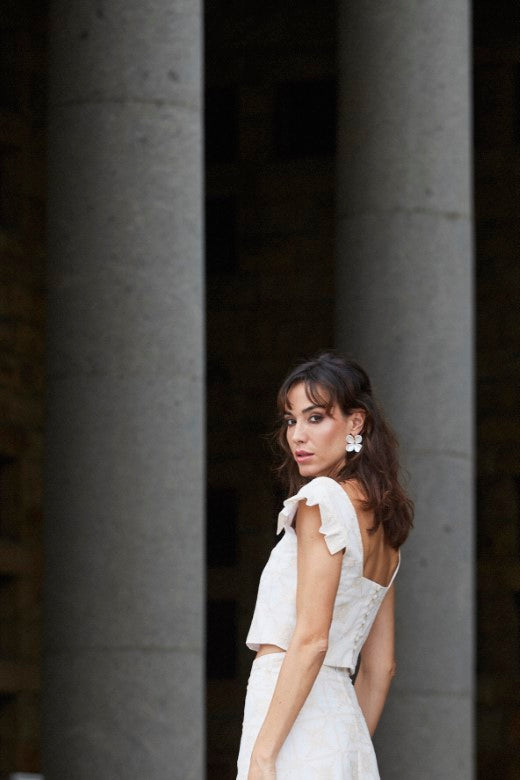 Jurinea High Waist White Midi Skirt