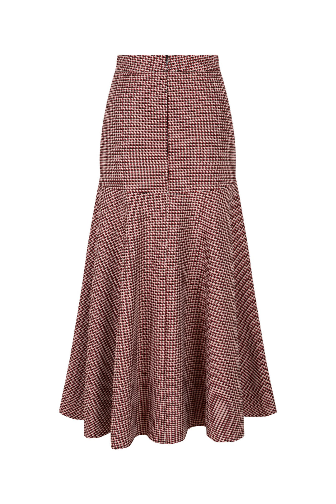 Falda midi Neus pata de gallo en tonos rojizos, blancos y negros