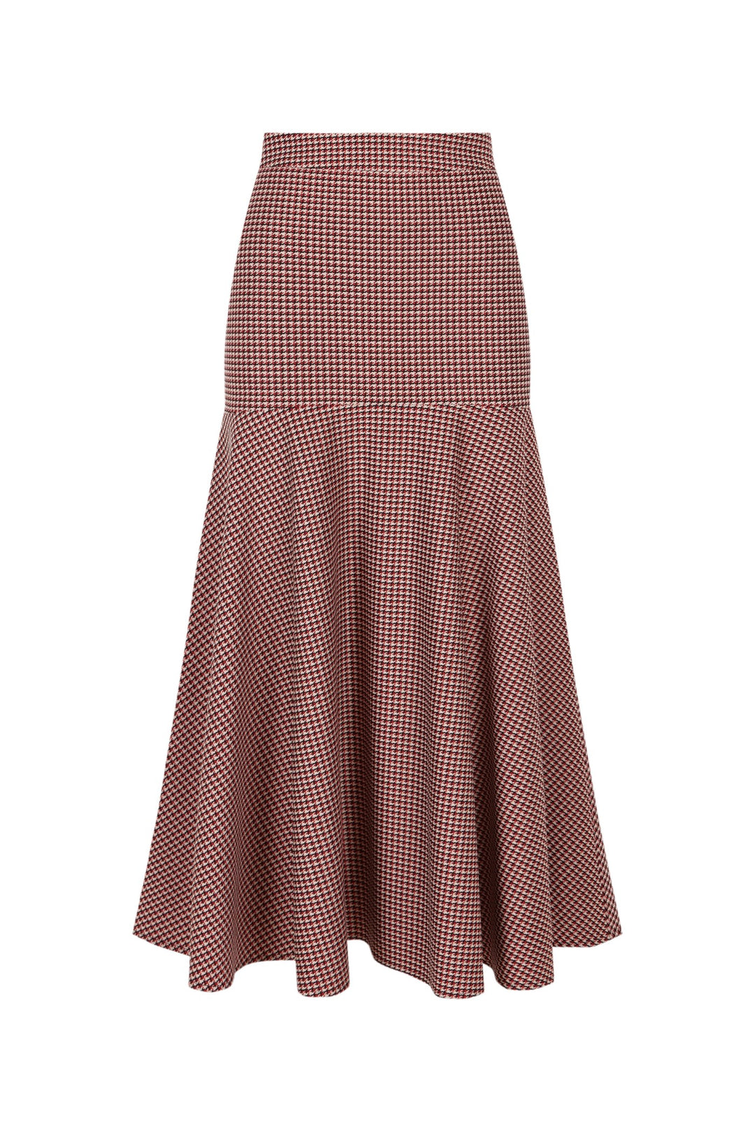 Falda midi Neus pata de gallo en tonos rojizos, blancos y negros
