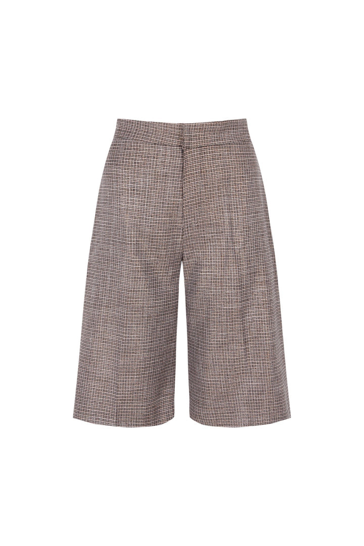 Pantalón corto Mica con estampado pata de gallo en tonos negro, dorado y rosa