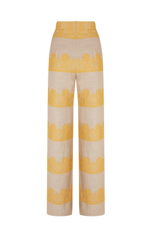 Morisco high-waisted trousers with yellow striped pattern