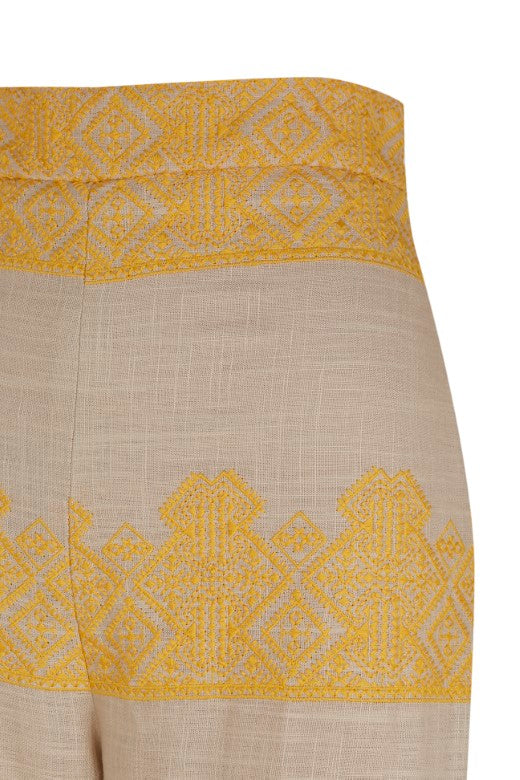 Morisco high-waisted trousers with yellow striped pattern