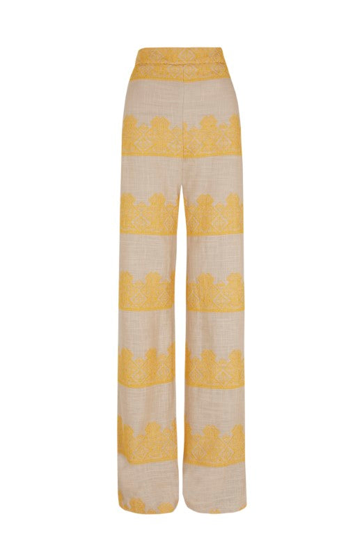Morisco high-waisted trousers with yellow striped pattern