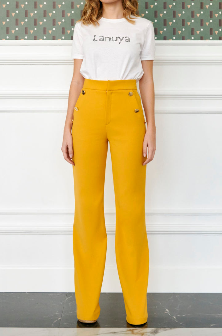 Pantalón recto Basic mostaza