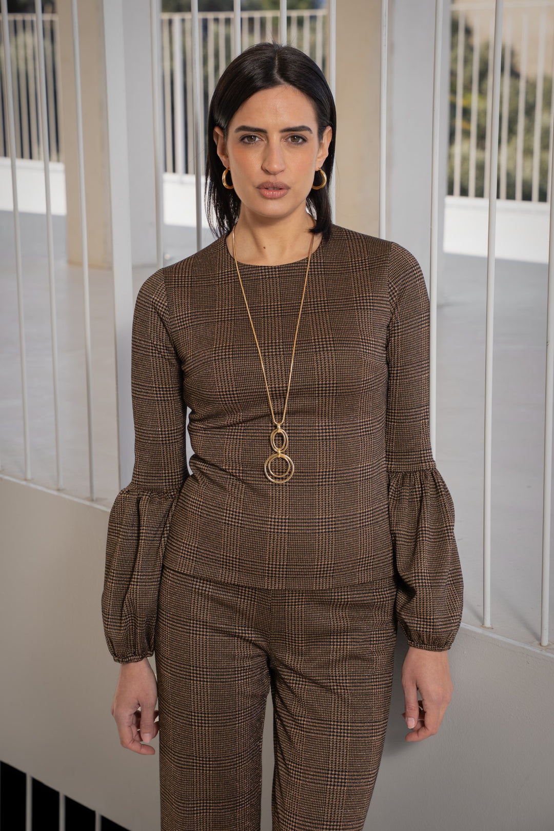 Cántara wide-leg brown houndstooth trousers