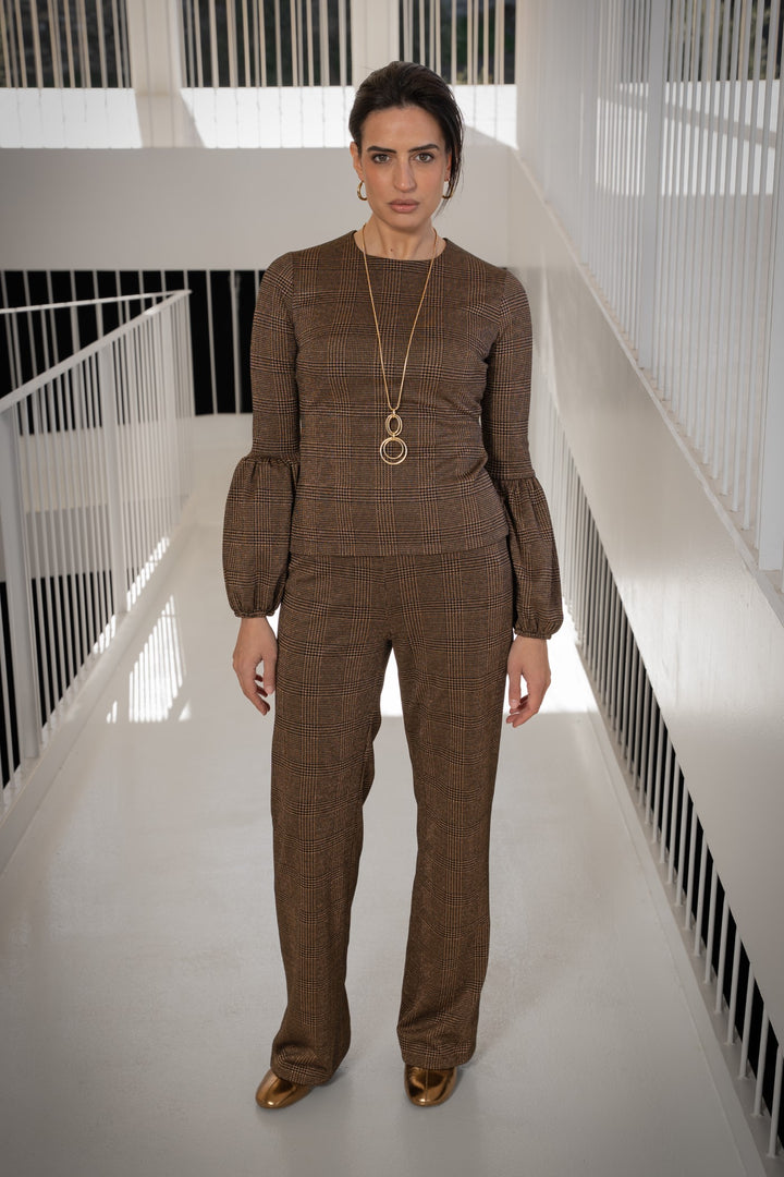 Cántara wide-leg brown houndstooth trousers