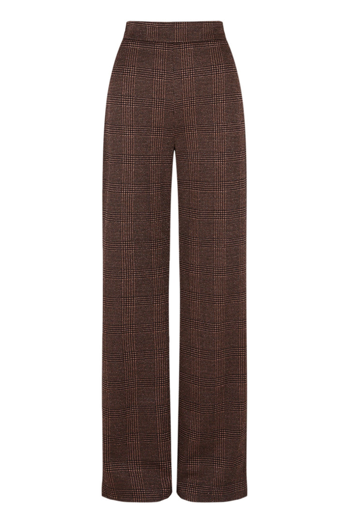 Cántara wide-leg brown houndstooth trousers