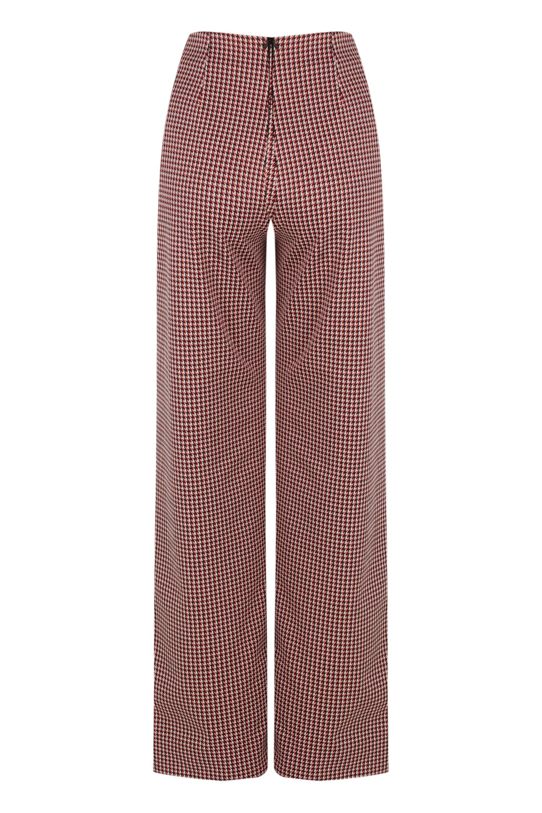 Pantalón recto Strata pata de gallo en tonos rojizos, blancos y negros