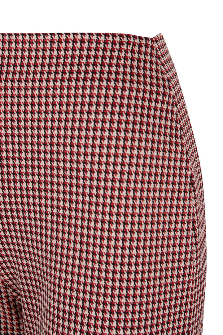 Pantalón recto Strata pata de gallo en tonos rojizos, blancos y negros
