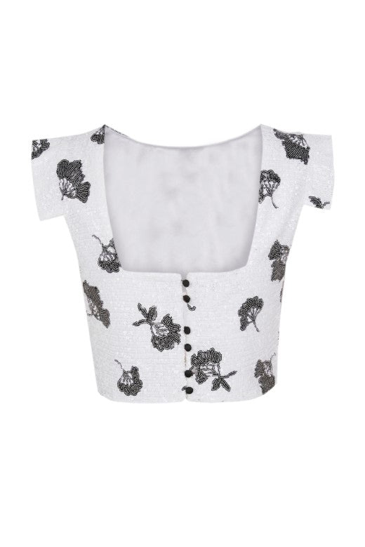 Top corto Endrina blanco con bordado floral