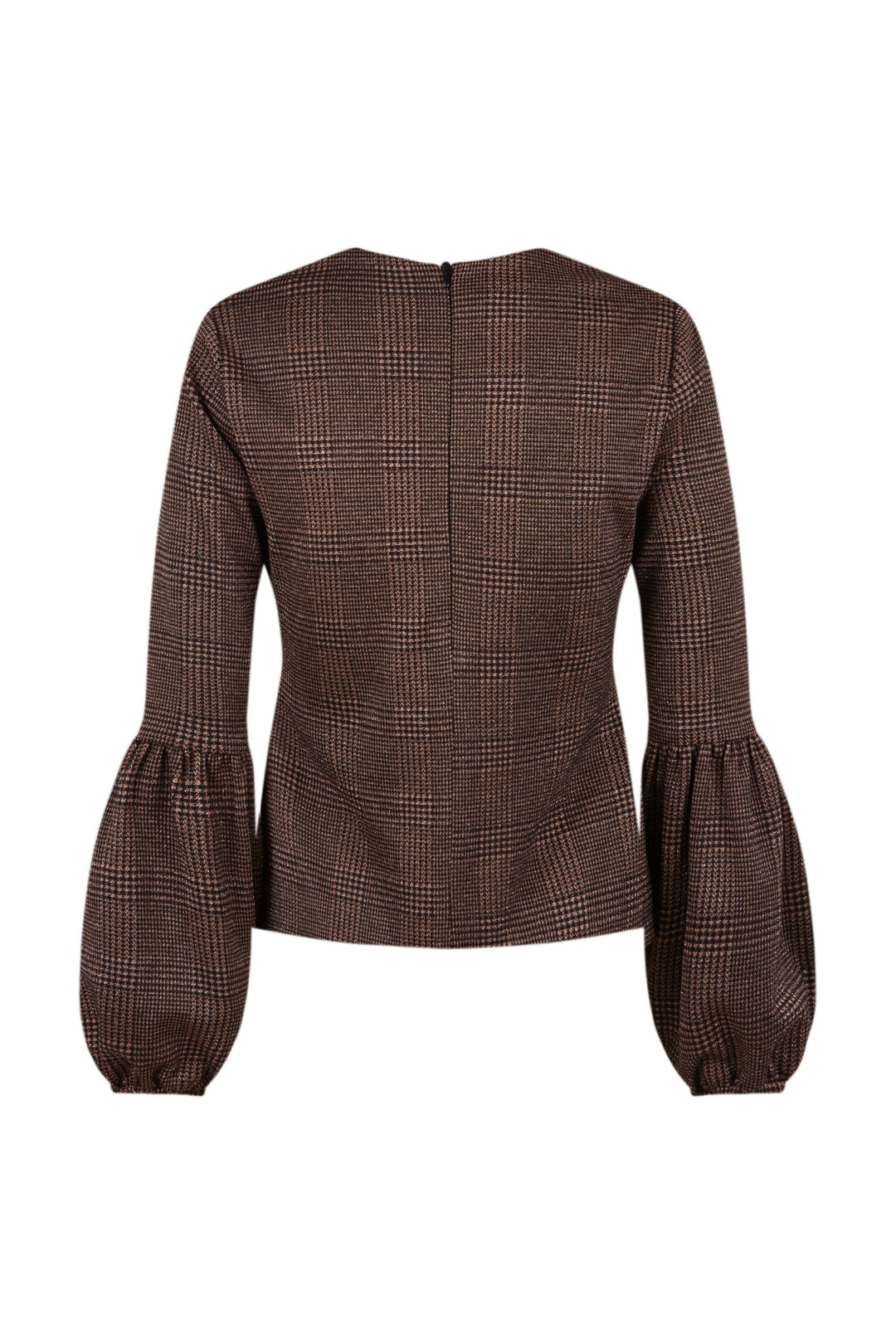 Brown Houndstooth Cántara Puff Sleeve Sweater