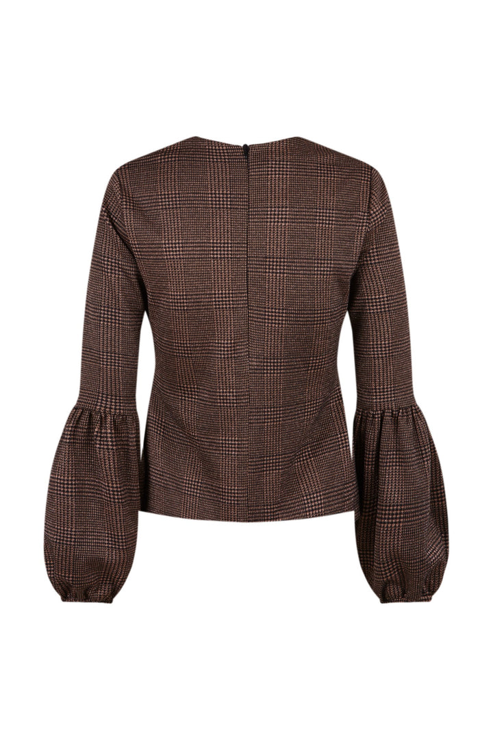 Brown Houndstooth Cántara Puff Sleeve Sweater