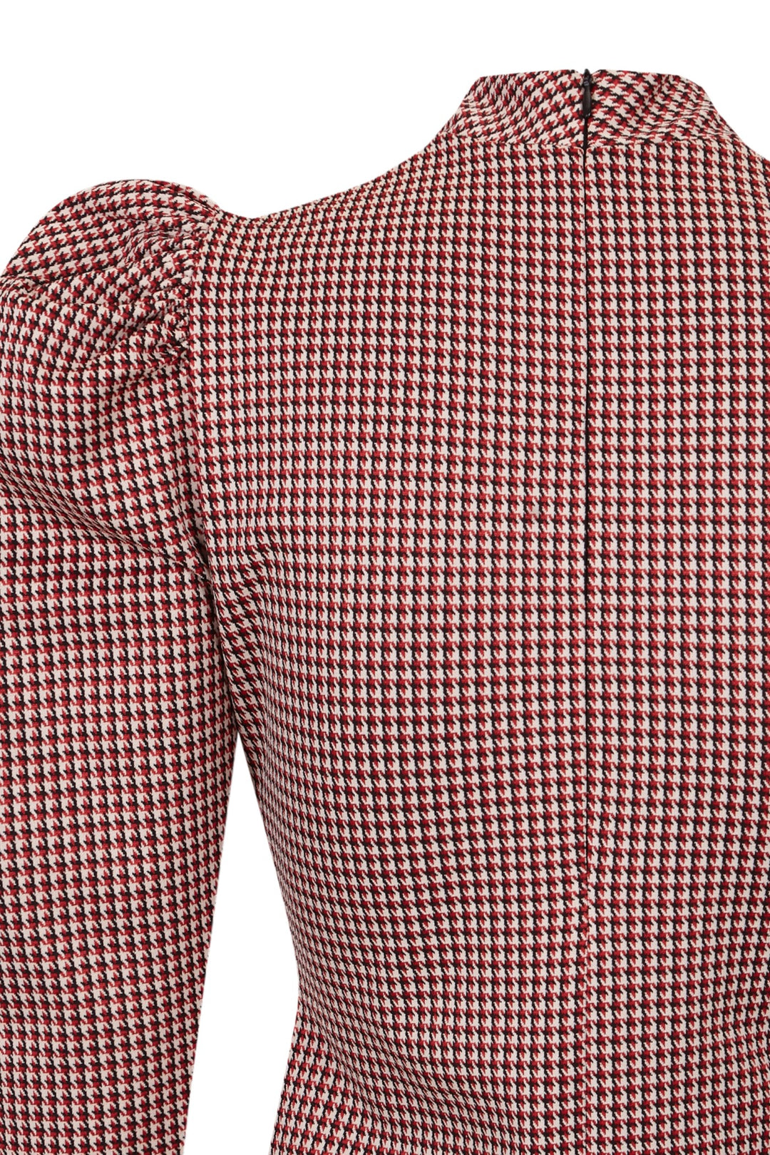 Jersey cuello alto Strata pata de gallo en tonos rojizos, blancos y negros