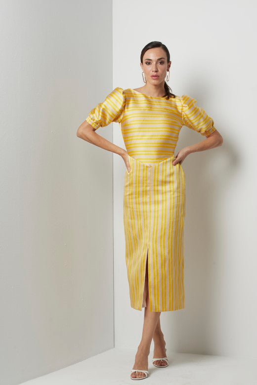 Vestido midi Clemal de rayas amarillas