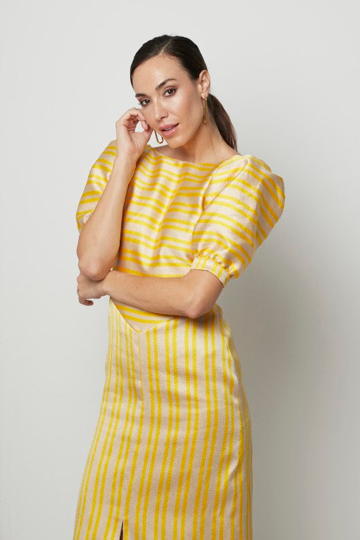 Vestido midi Clemal de rayas amarillas