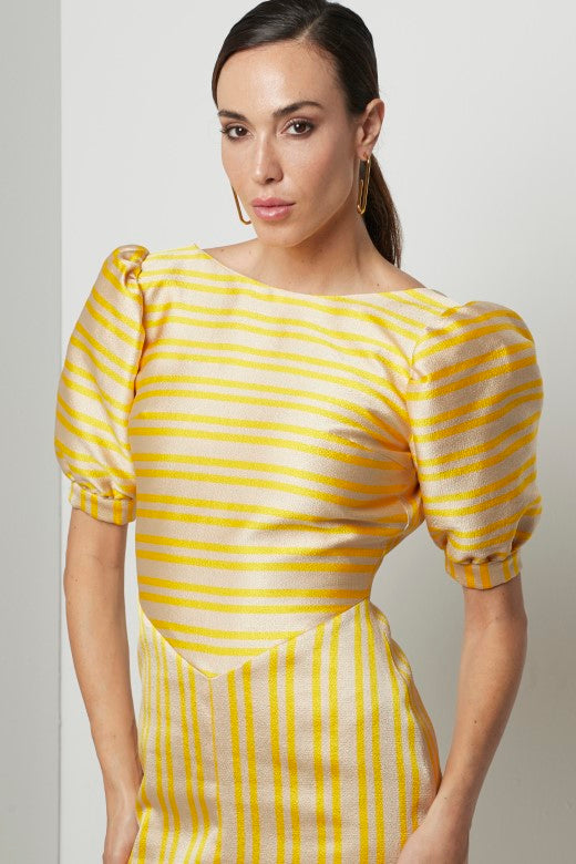 Vestido midi Clemal de rayas amarillas