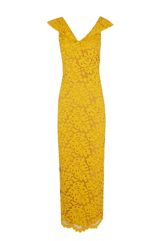 Vestido midi  Albar amarillo de encaje amarillo