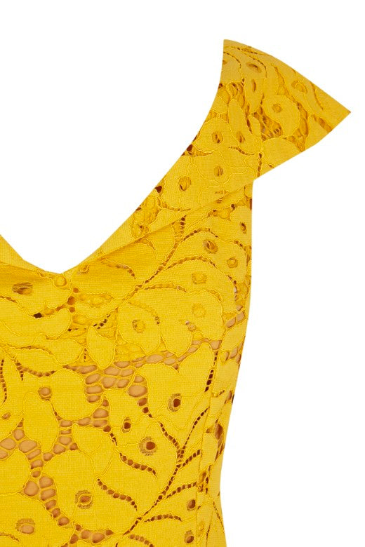 Vestido midi  Albar amarillo de encaje amarillo
