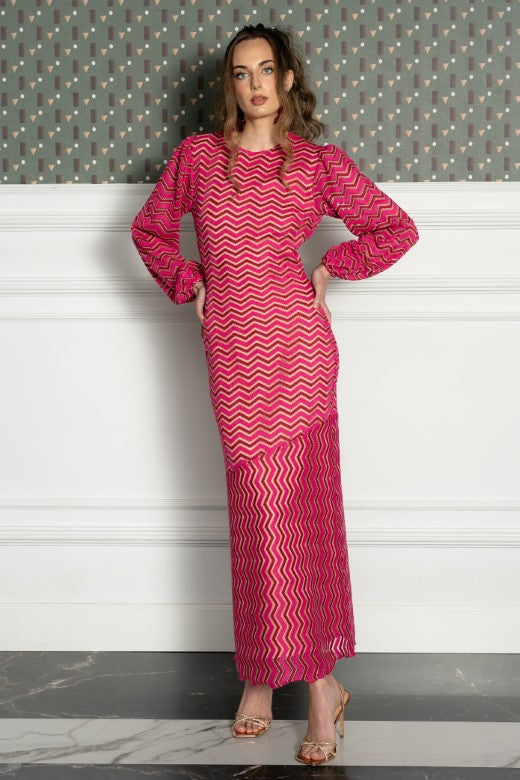 Vestido midi Velutina de punto de canalé rosa