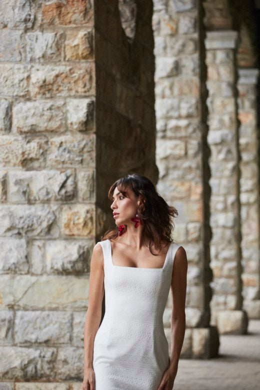 Vestido midi Azulillo blanco con bordado floral