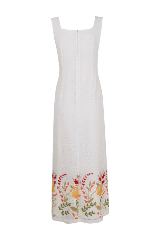 Vestido midi Azulillo blanco con bordado floral