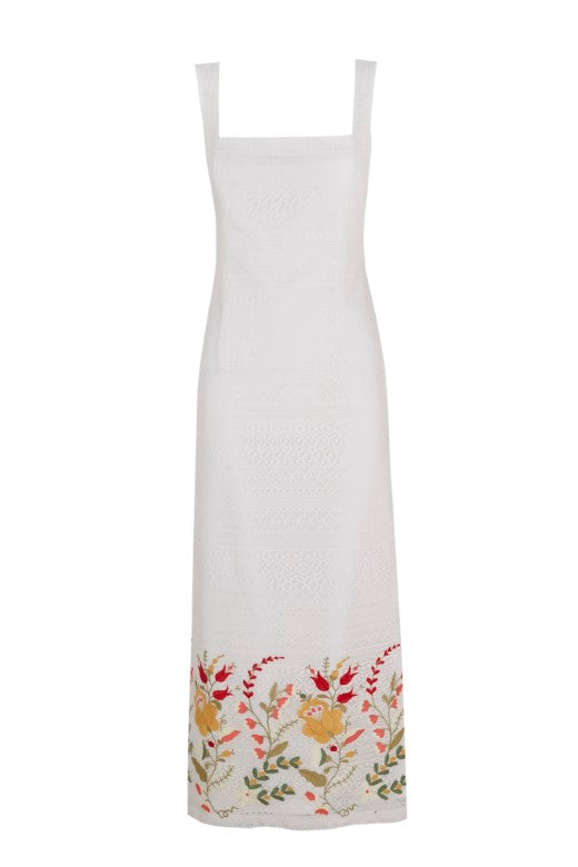 Vestido midi Azulillo blanco con bordado floral