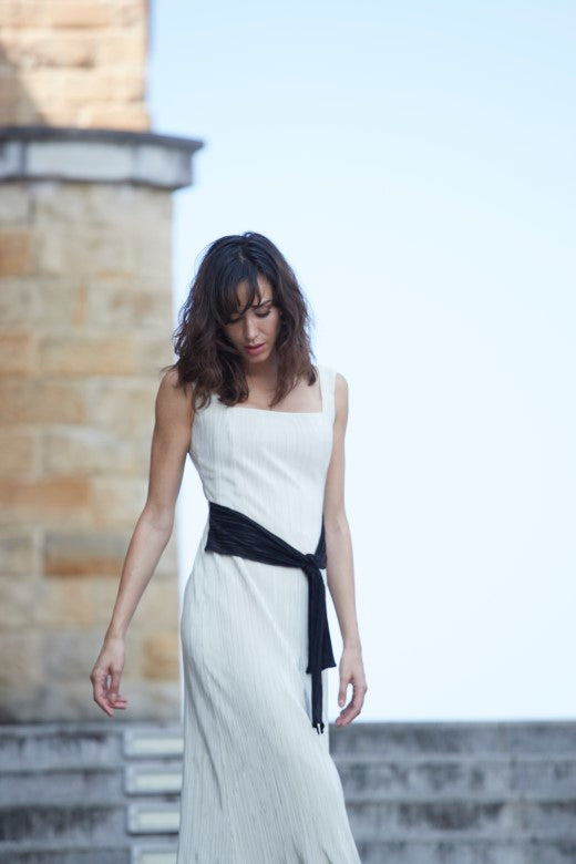Vestido largo Armeria de escote cuadrado bicolor
