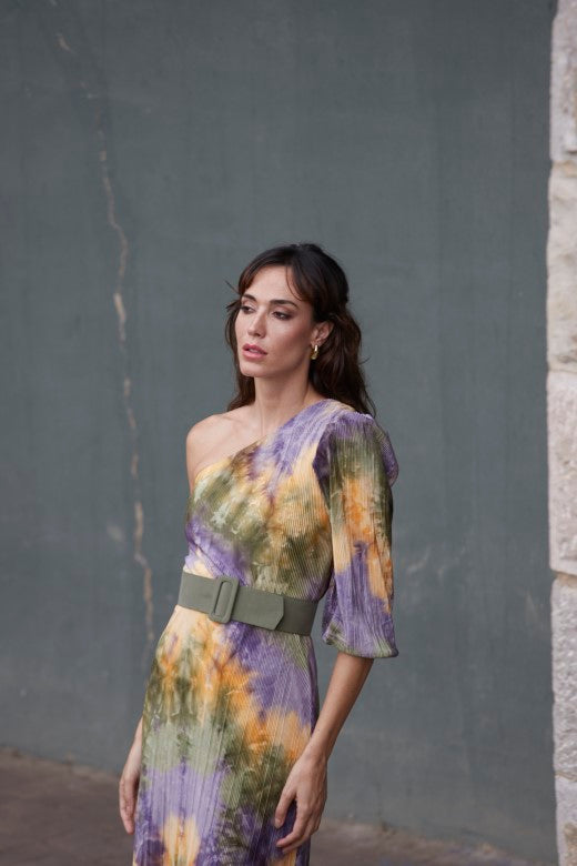 Mirto asymmetric midi dress with tie-dye print