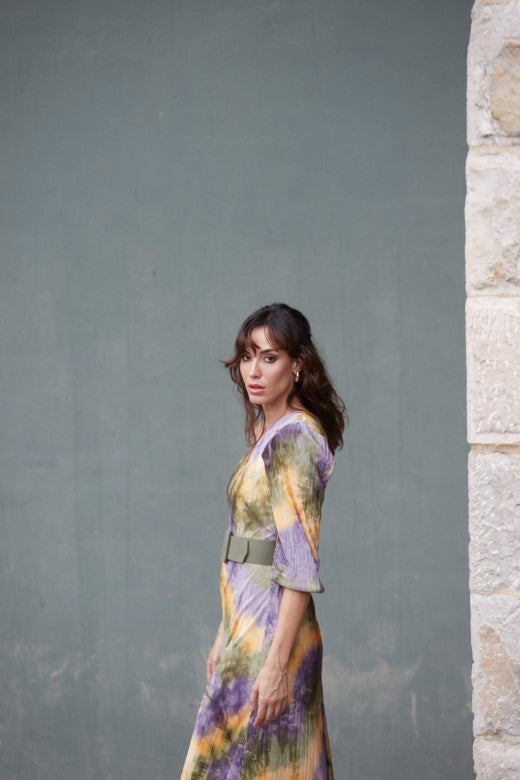 Mirto asymmetric midi dress with tie-dye print