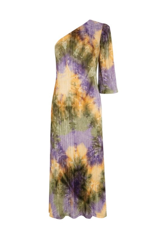 Mirto asymmetric midi dress with tie-dye print
