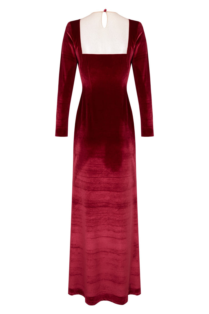 Vestido largo Eterna de terciopelo rojo burdeos