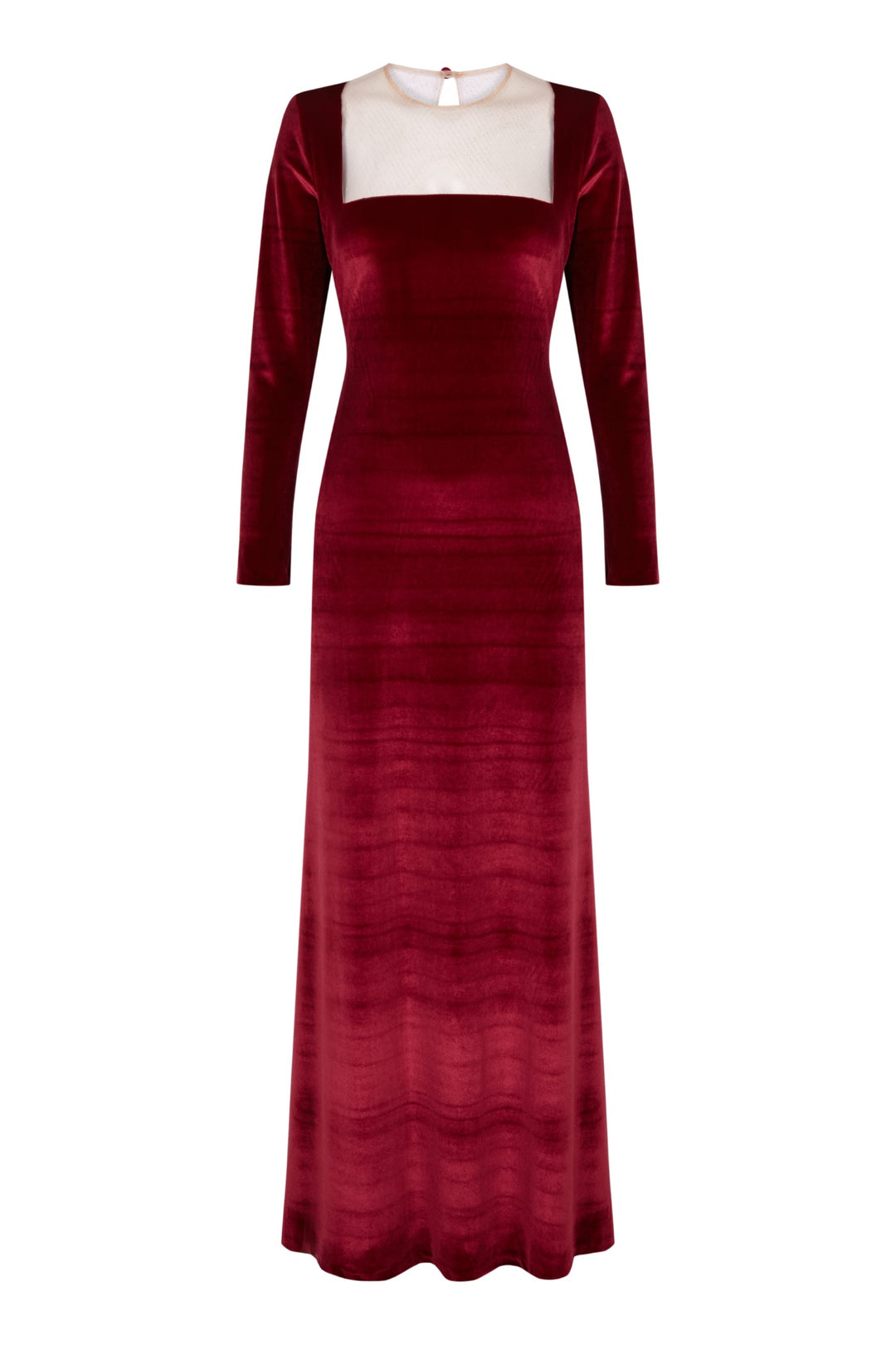 Vestido largo Eterna de terciopelo rojo burdeos