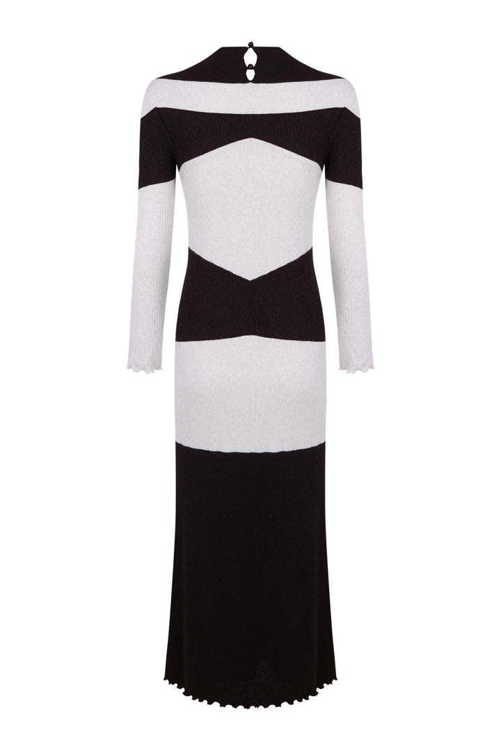 Vestido midi Magna punto negro y gris perlado