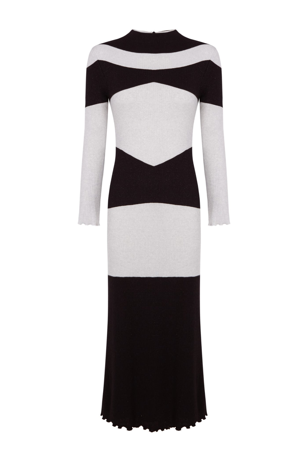 Vestido midi Magna punto negro y gris perlado
