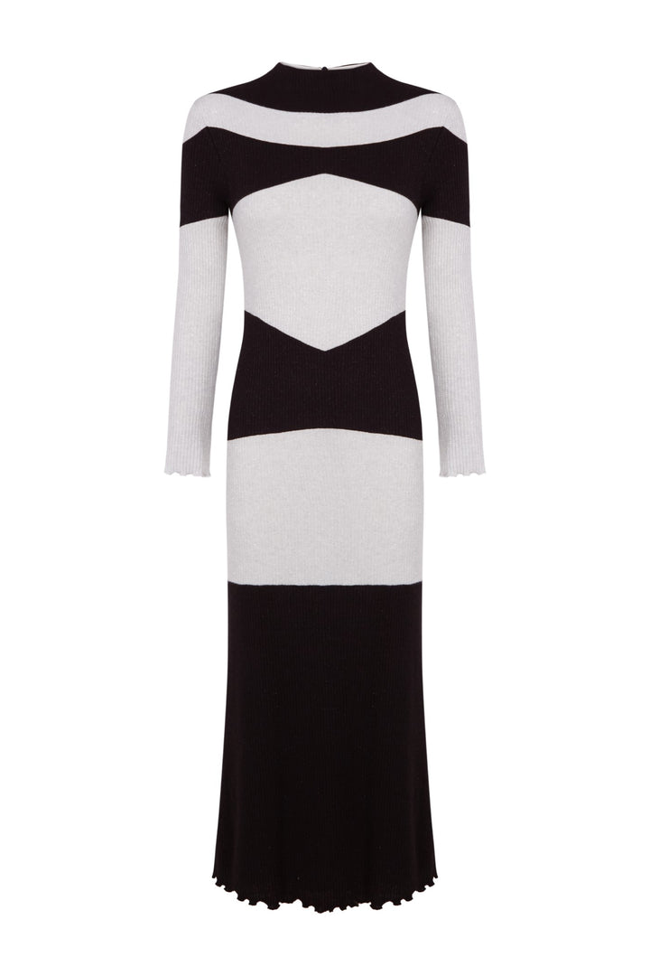 Vestido midi Magna punto negro y gris perlado