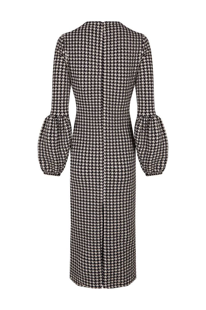 Vestido midi Tesela mangas abullonadas blanco y negro