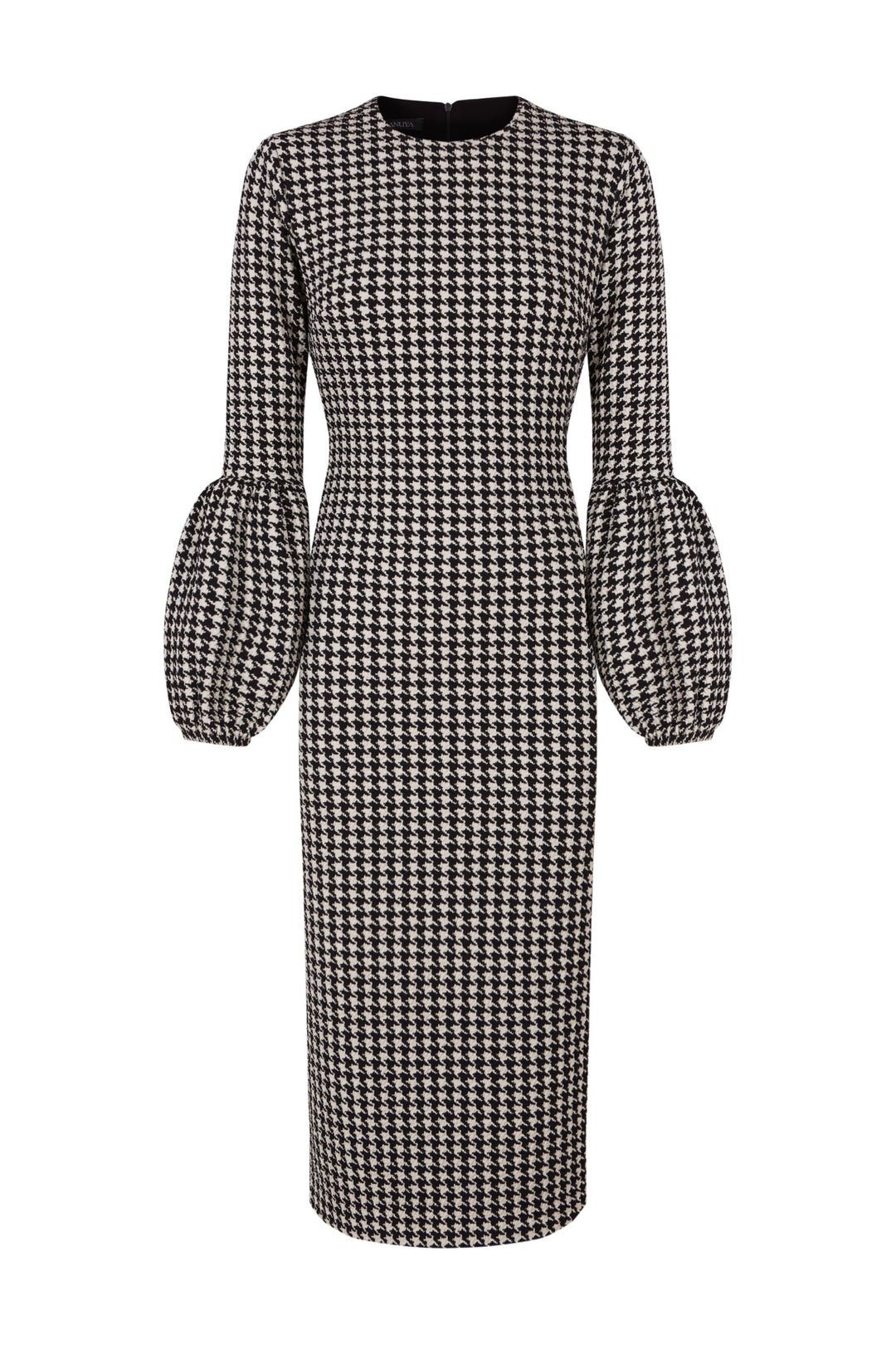 Vestido midi Tesela mangas abullonadas blanco y negro