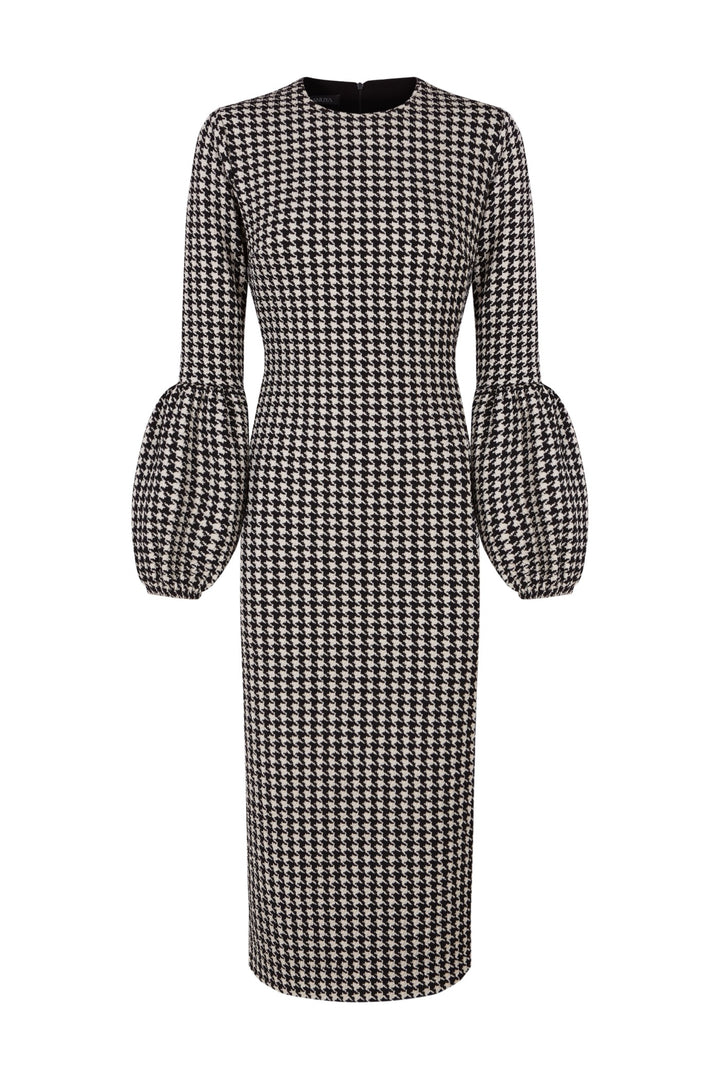 Vestido midi Tesela mangas abullonadas blanco y negro