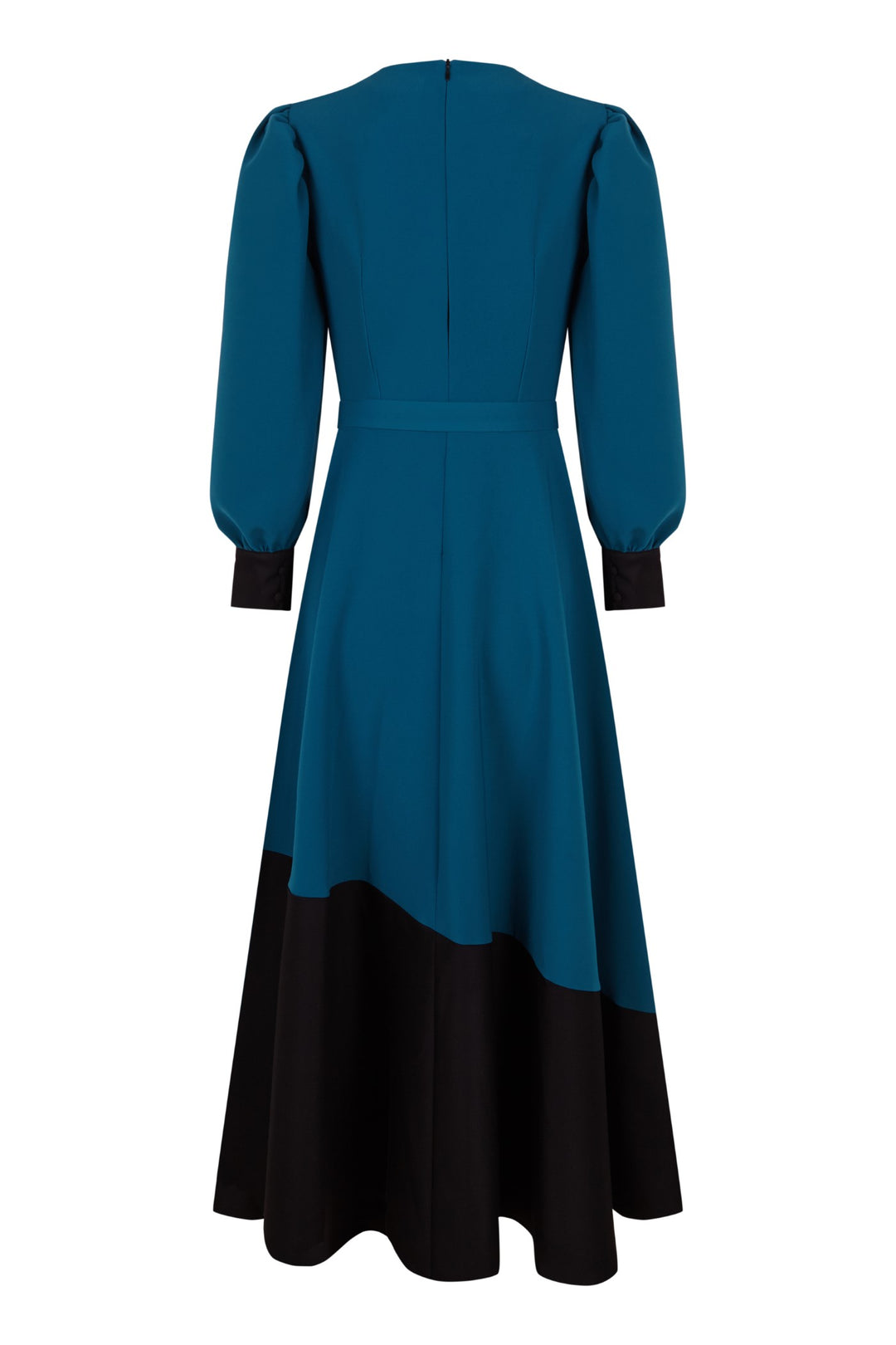 Vestido asimétrico Flumen bicolor negro y aguamarina