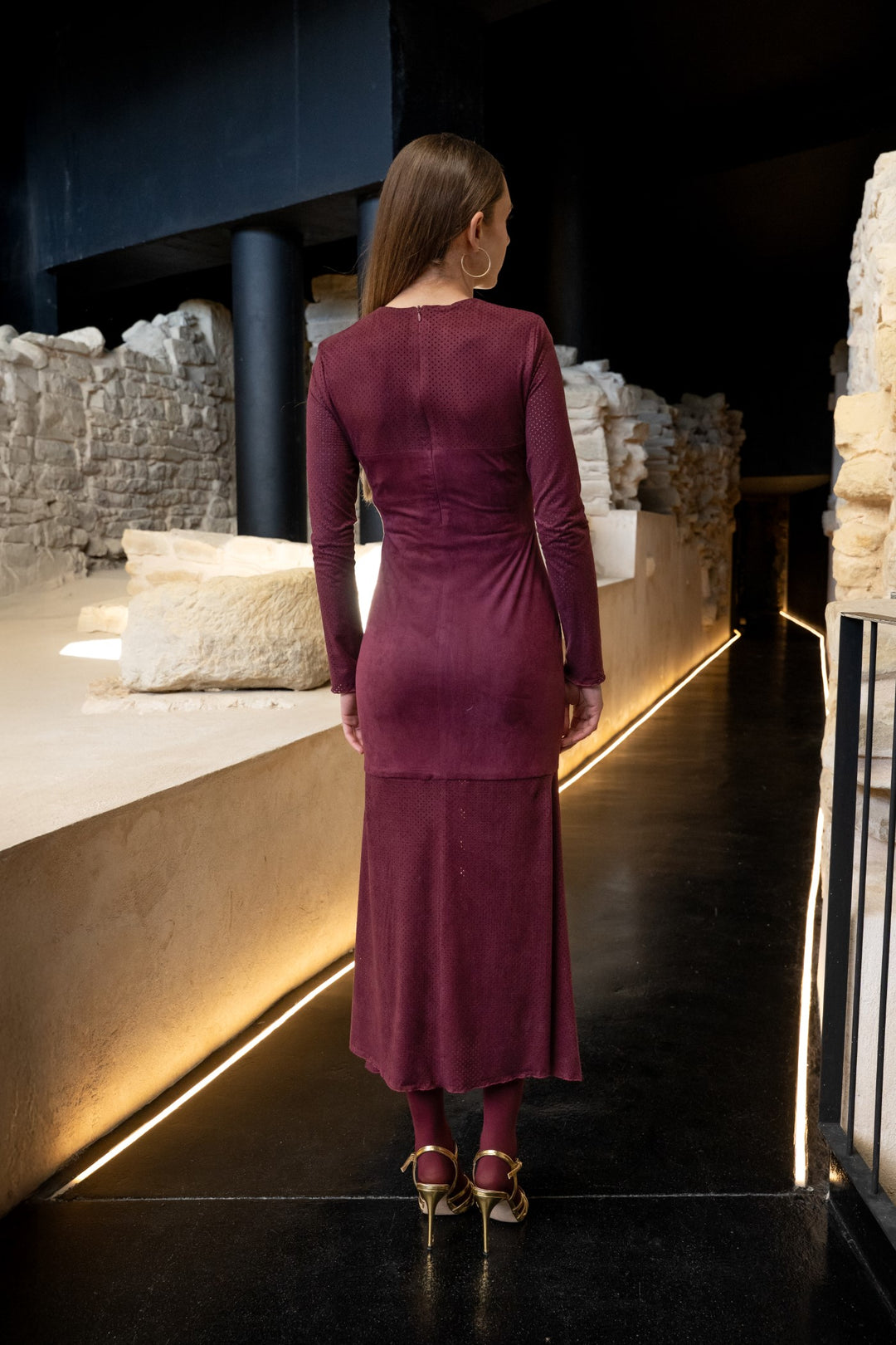 Vestido calado Obulco rojo burdeos