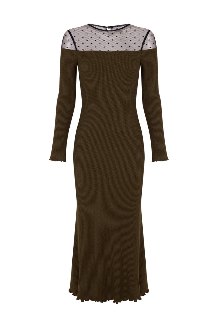 Vestido midi Serena verde caqui